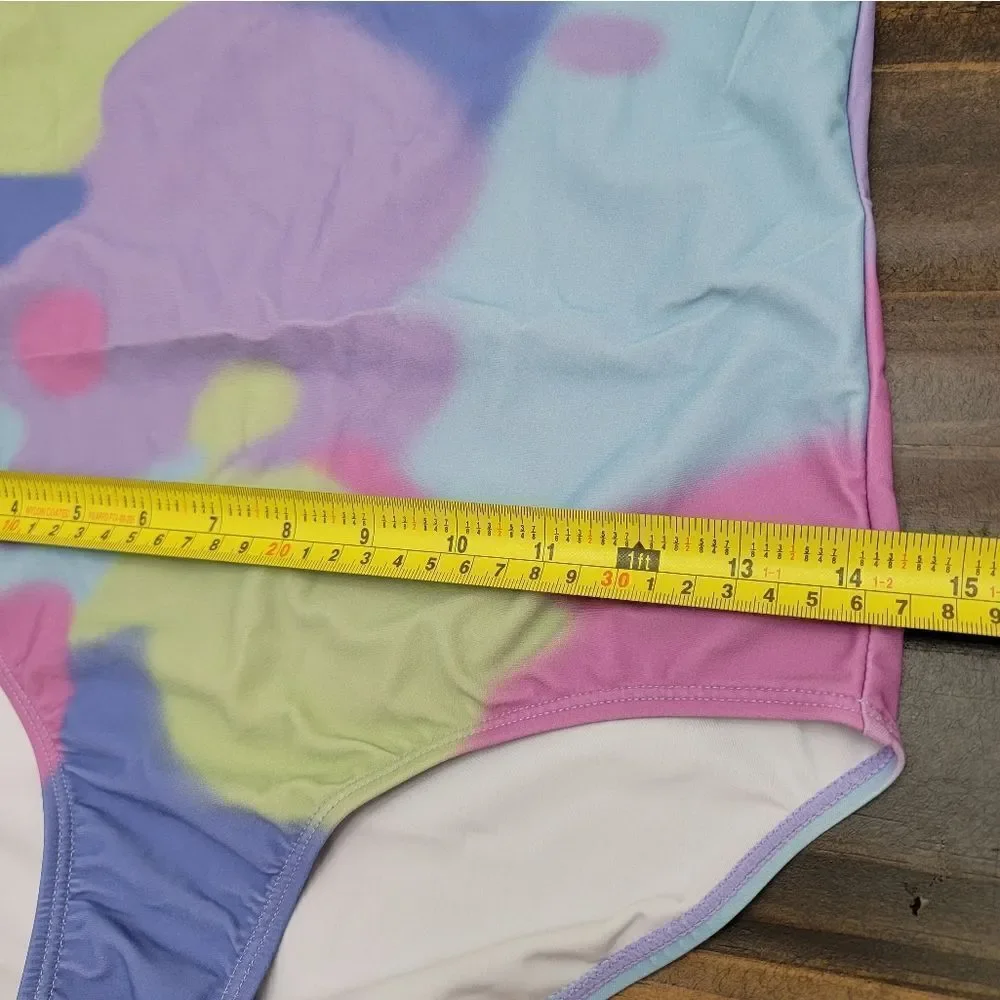 Girl's Watercolor One Piece Swimsuit Summer Swimwear Colorfull Size 15/16